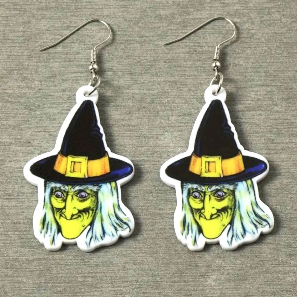 Hand Crafted Acrylic witch dangle earrings
